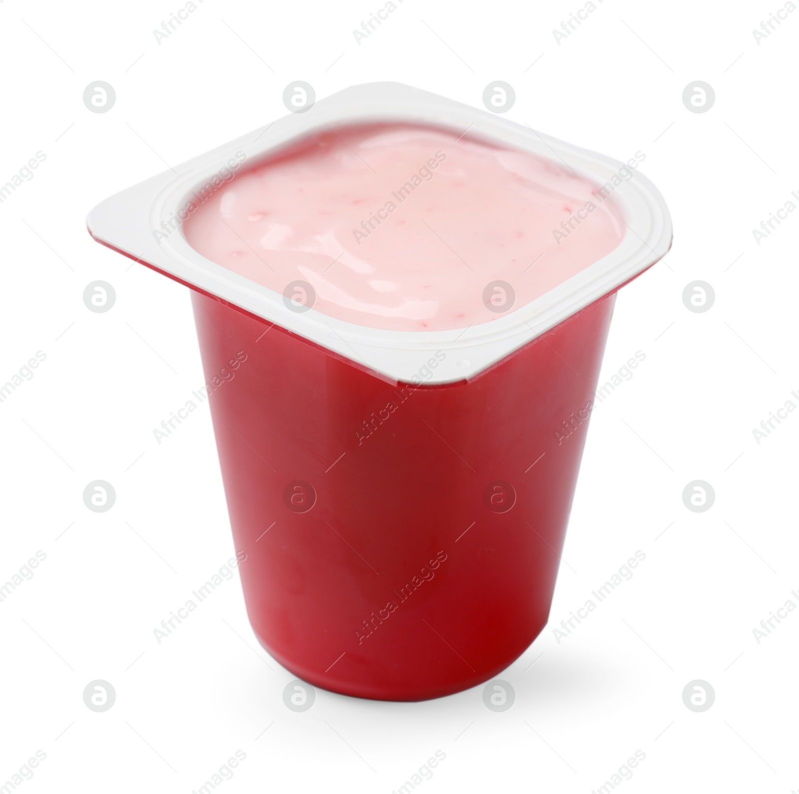 Photo of Delicious yogurt in plastic cup isolated on white