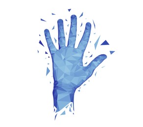 Illustration of  hand with digital pattern on white background