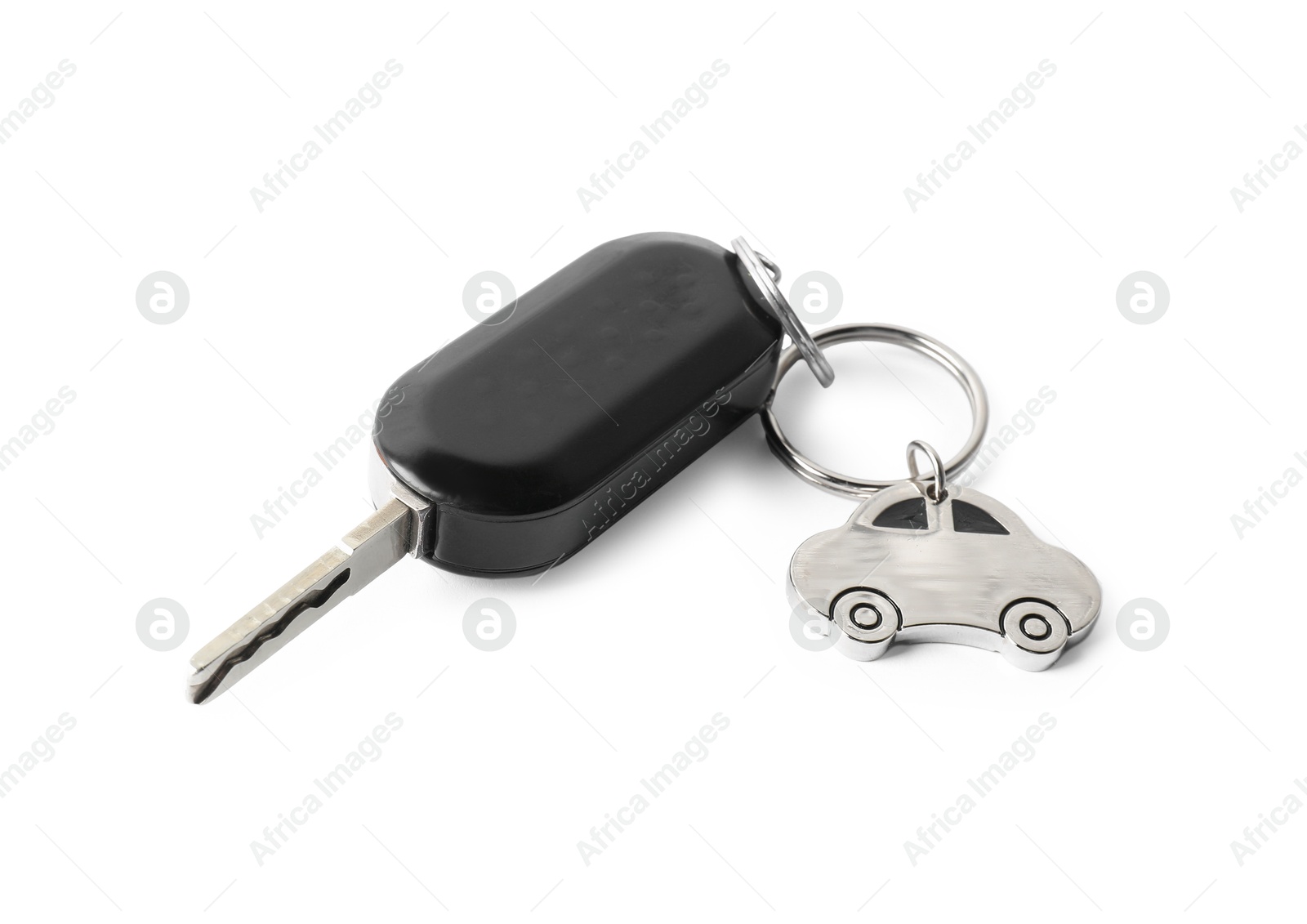 Photo of Car key with keychain isolated on white. Buying auto