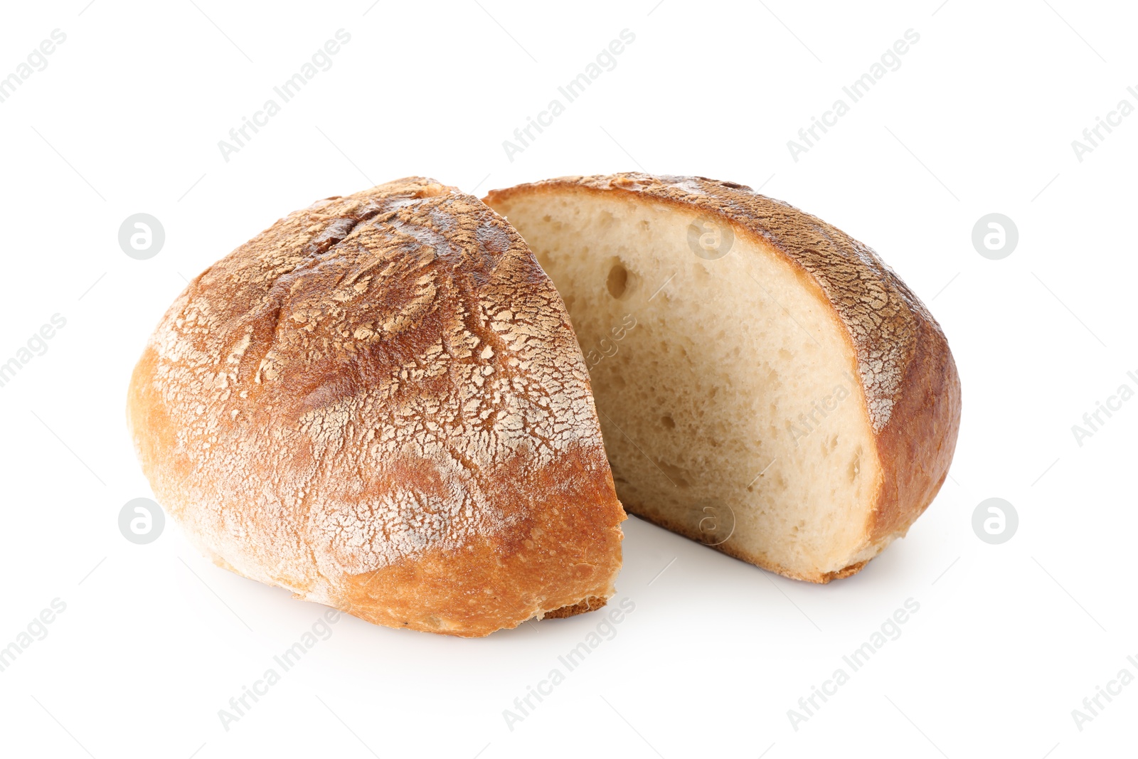 Photo of Pieces of freshly baked bread isolated on white