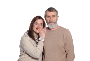 Photo of Family portrait of happy daughter and her father on white background