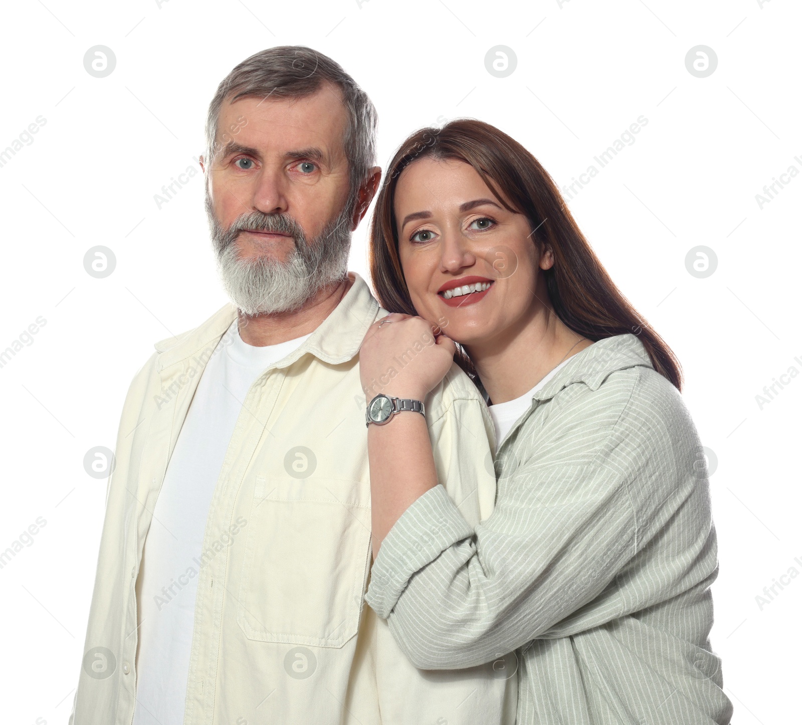 Photo of Family portrait of happy daughter and her father on white background