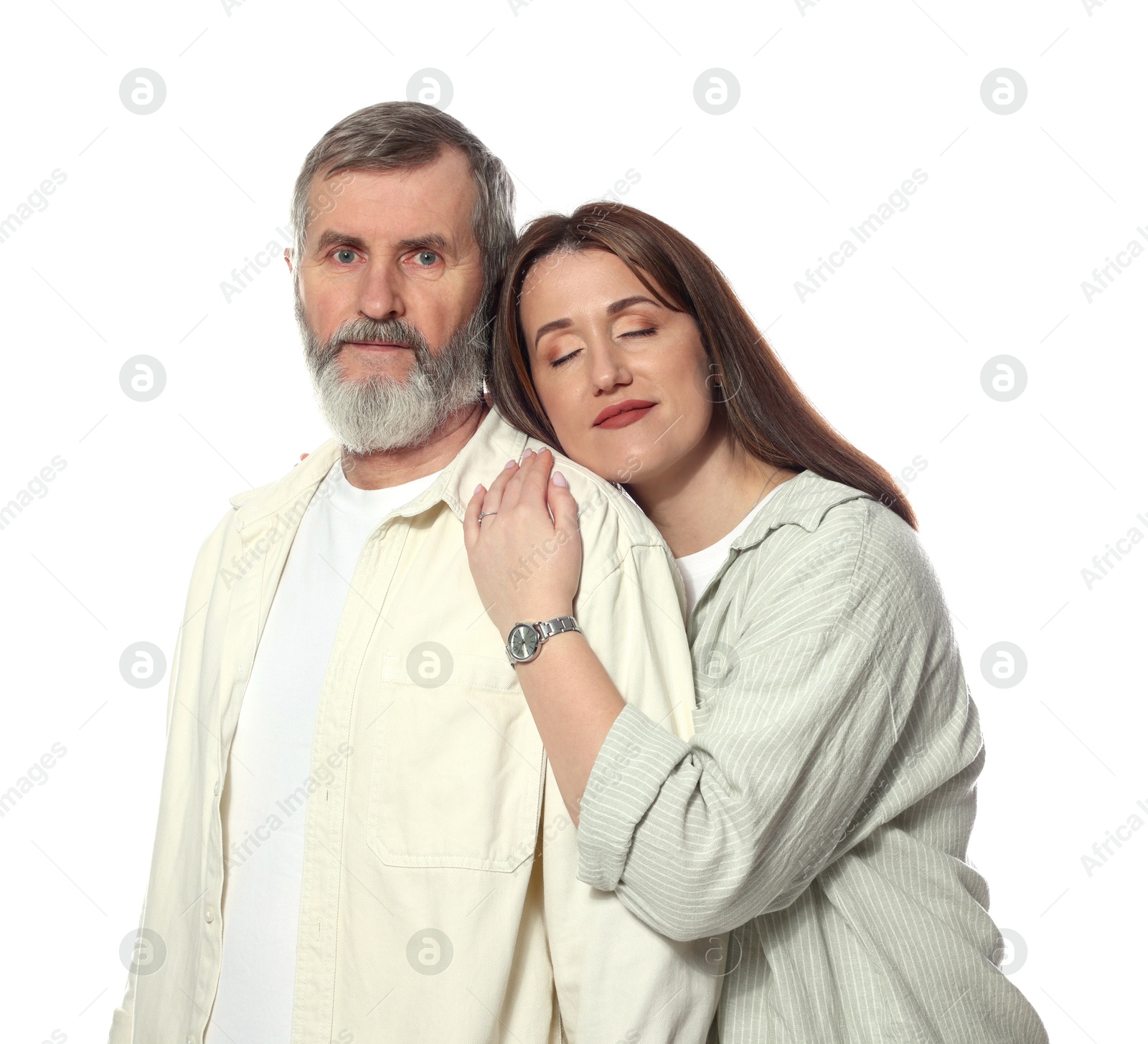 Photo of Family portrait of daughter and her father on white background