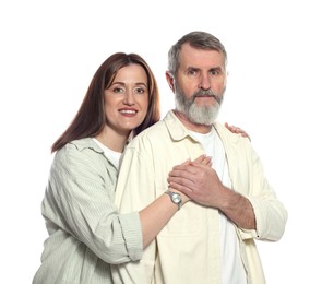 Photo of Family portrait of happy daughter and her father on white background