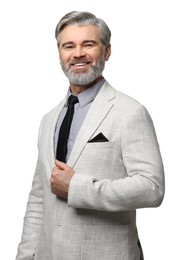 Photo of Portrait of banker in jacket on white background