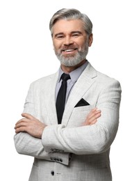 Photo of Portrait of banker in jacket on white background