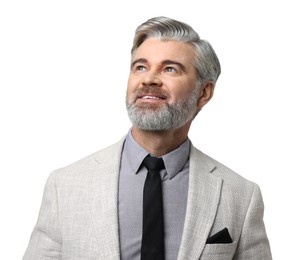 Photo of Portrait of banker in jacket on white background