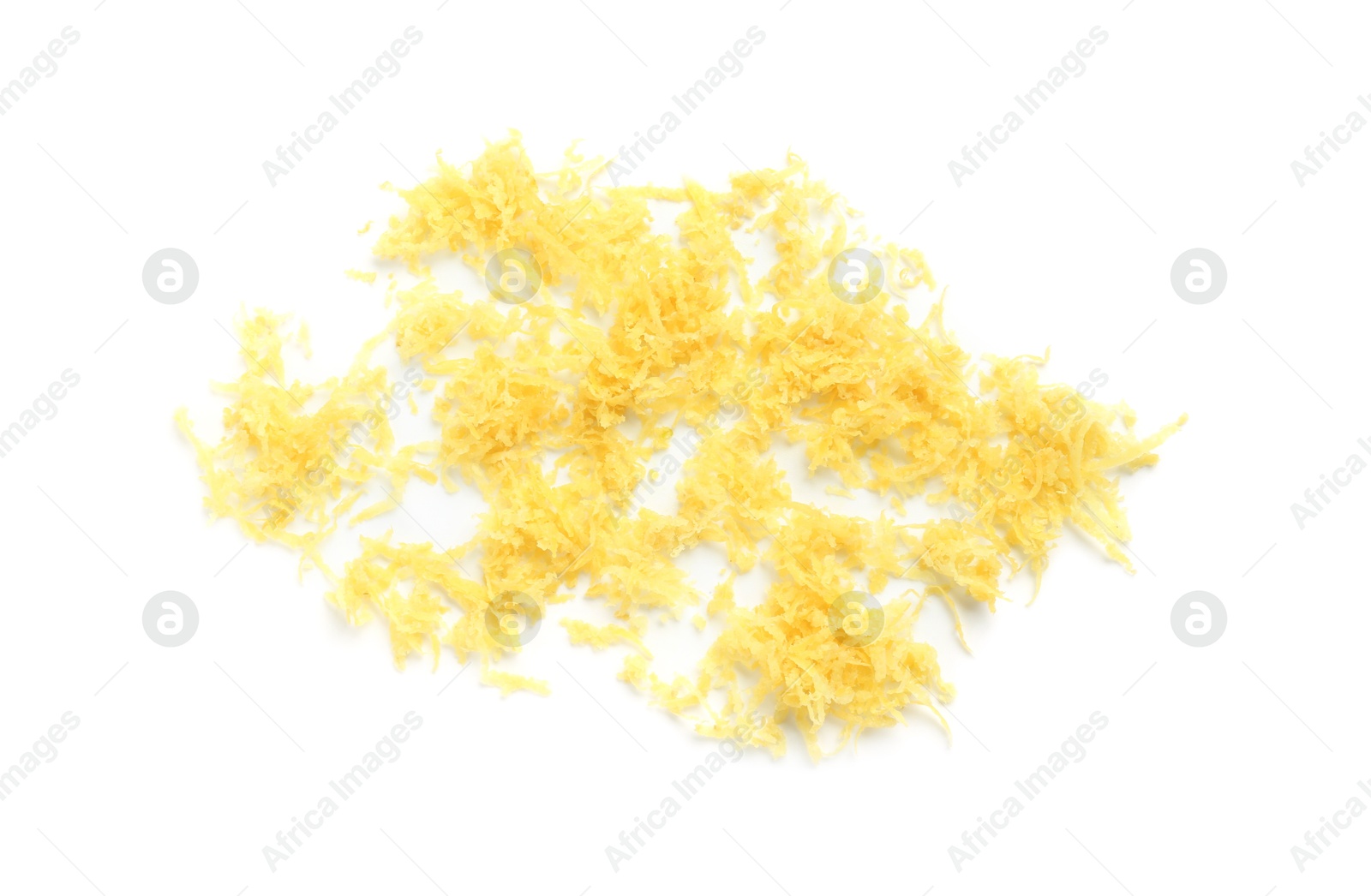 Photo of Pile of lemon zest isolated on white