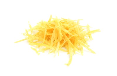 Photo of Pile of lemon zest isolated on white