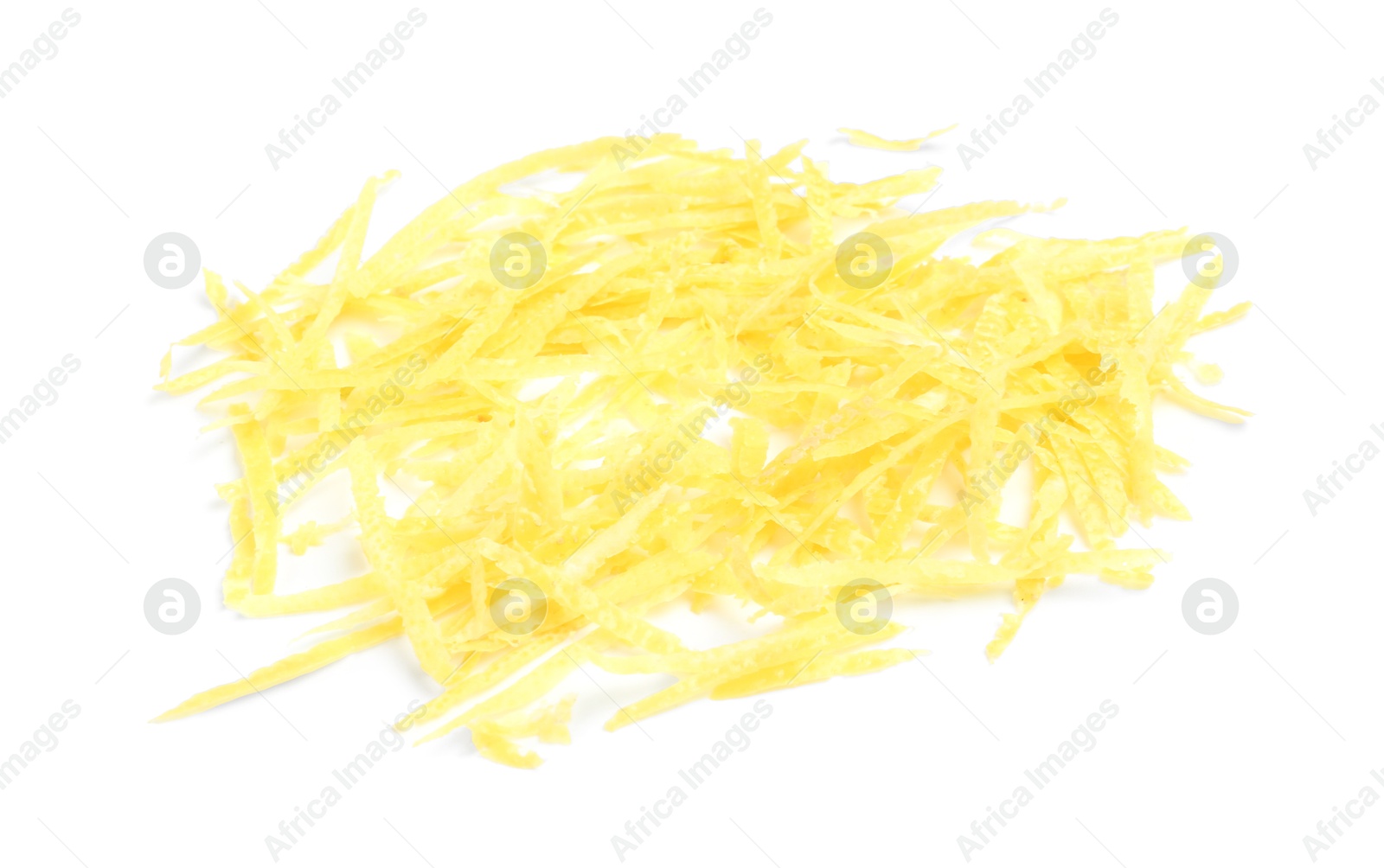 Photo of Pile of lemon zest isolated on white