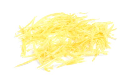 Photo of Pile of lemon zest isolated on white