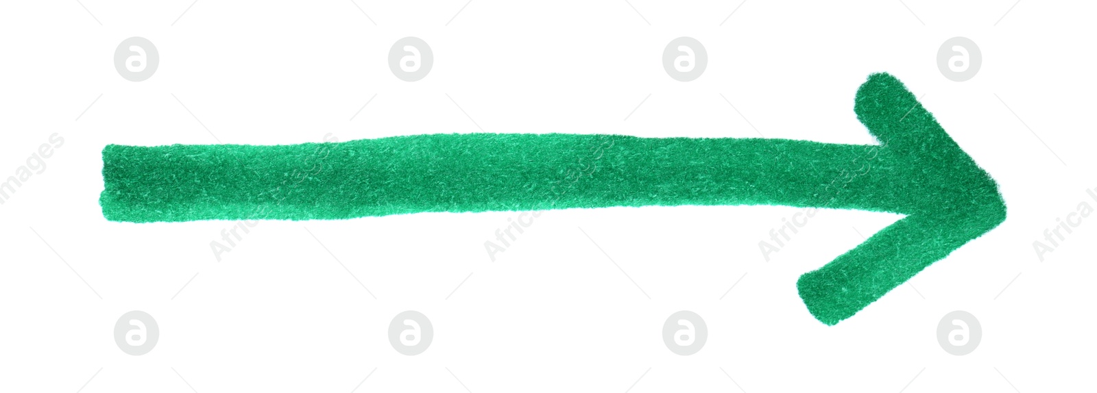 Photo of One green drawn arrow isolated on white