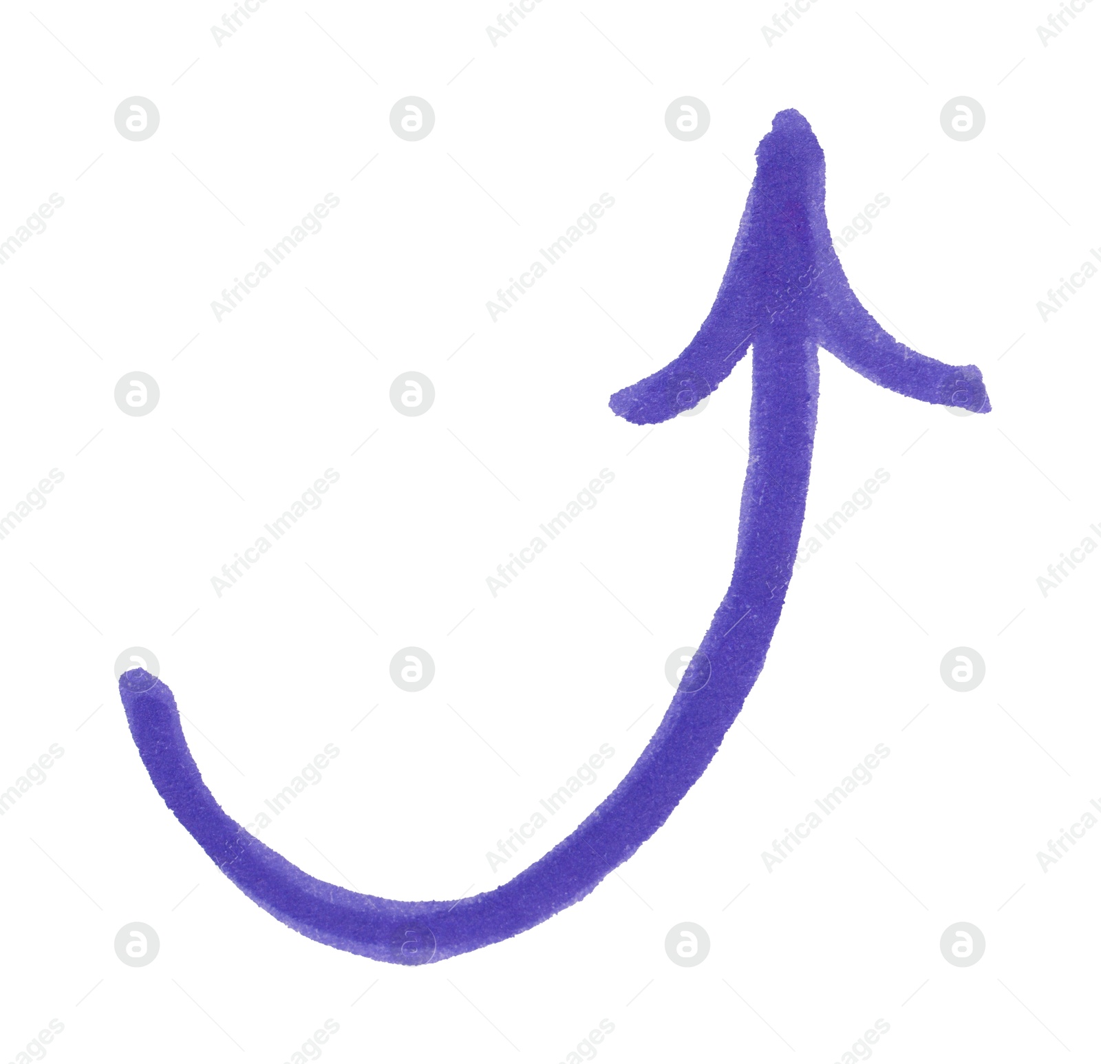 Photo of One purple drawn arrow isolated on white