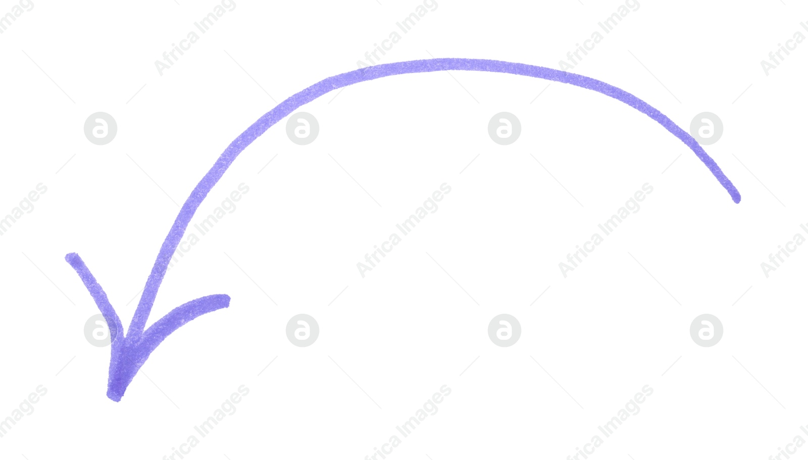 Photo of One purple drawn arrow isolated on white