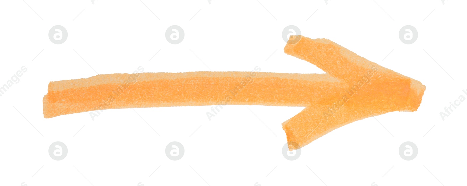 Photo of One orange drawn arrow isolated on white