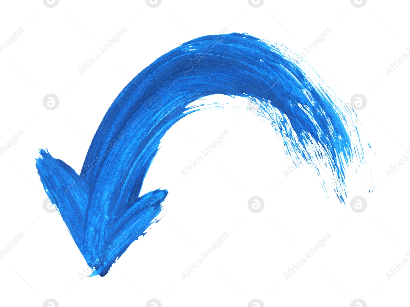 Photo of One blue drawn arrow isolated on white