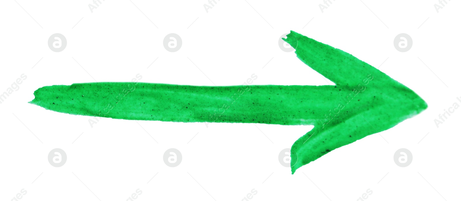 Photo of One green drawn arrow isolated on white