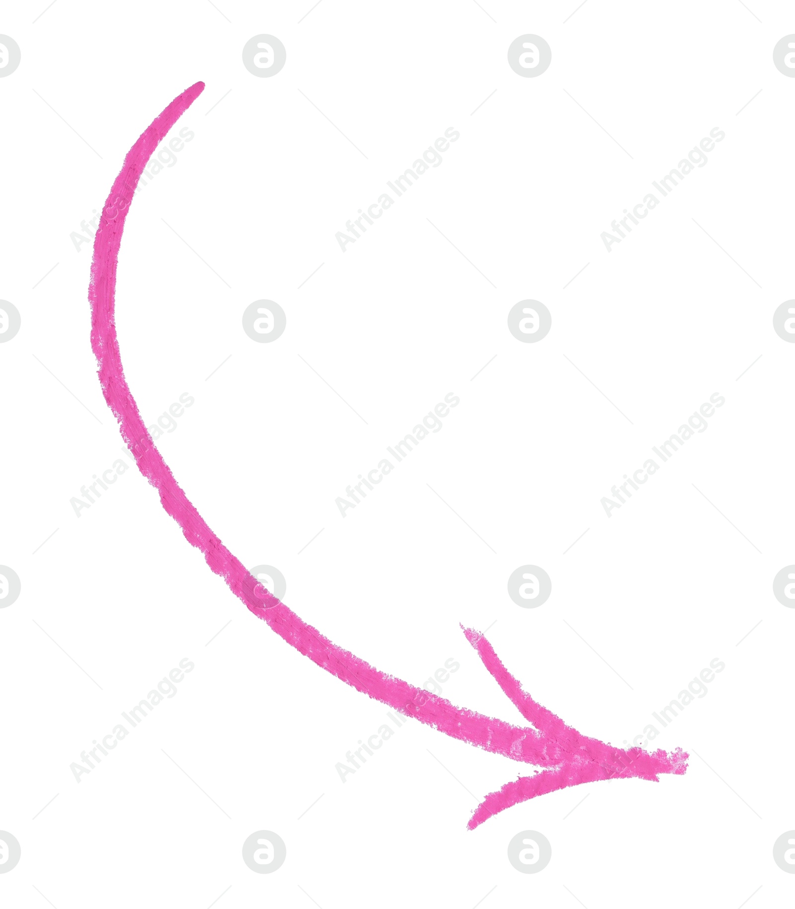 Photo of One pink drawn arrow isolated on white