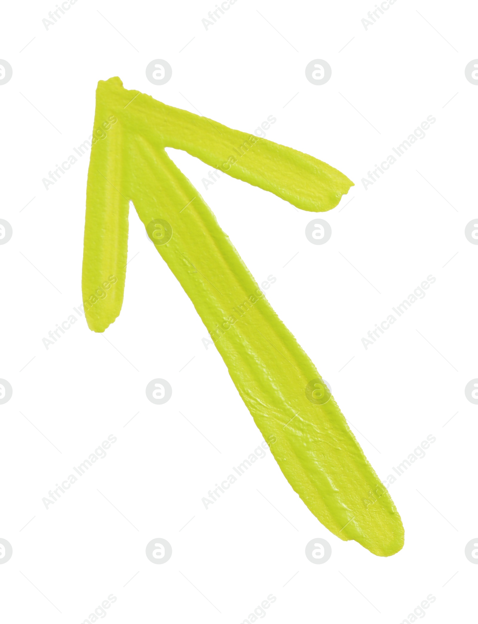 Photo of One yellow drawn arrow isolated on white