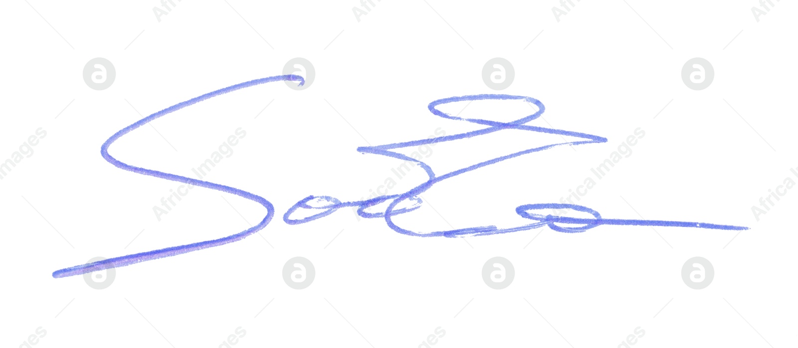 Photo of Beautiful signature made with pen isolated on white, above view