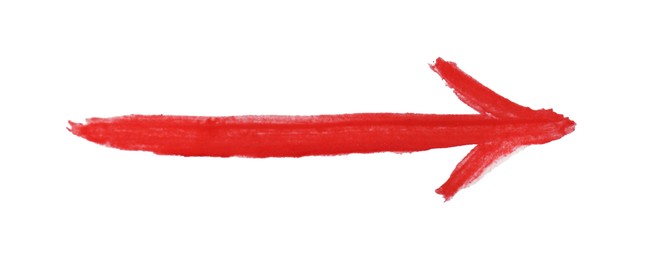 Photo of One red drawn arrow isolated on white