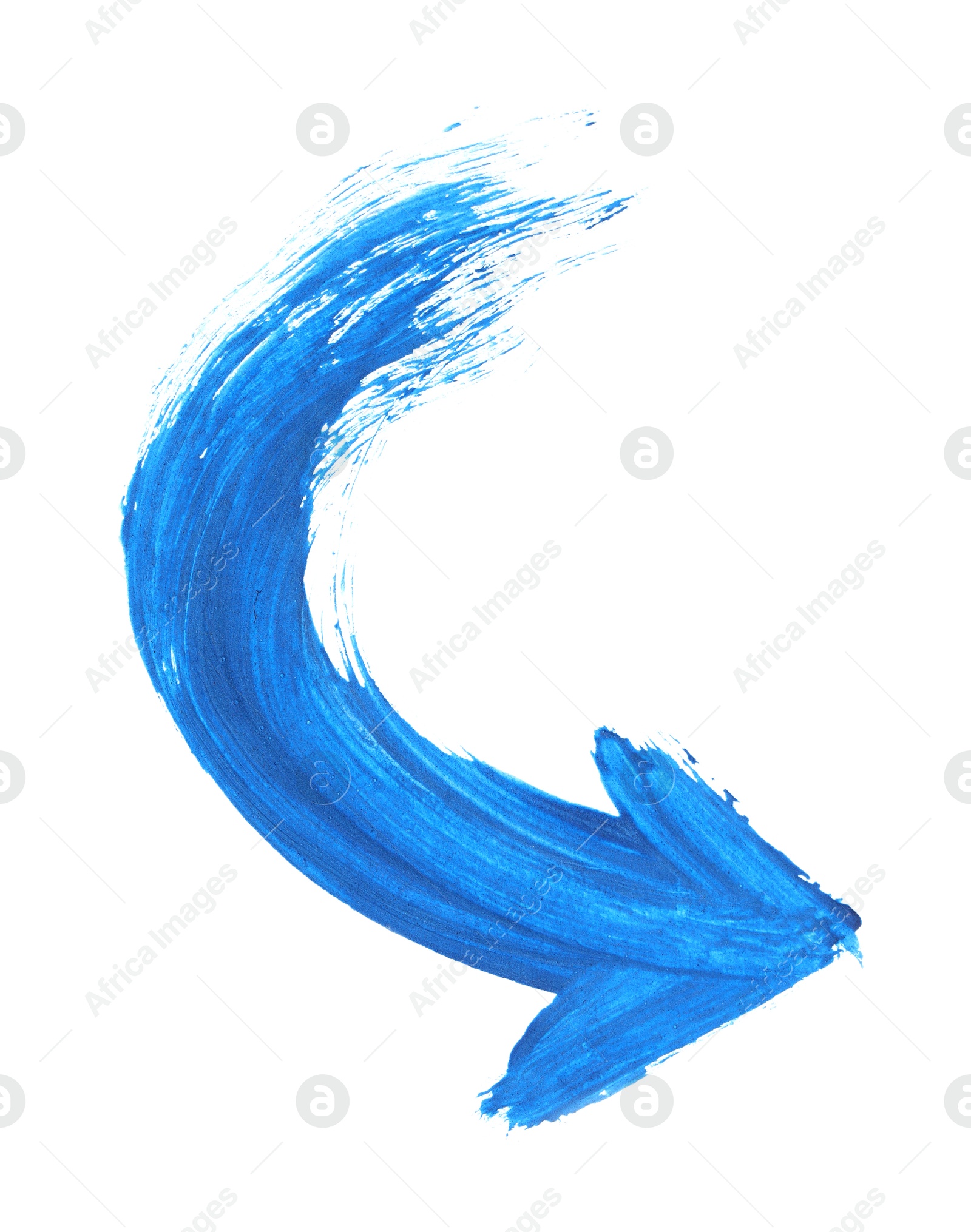 Photo of One blue drawn arrow isolated on white