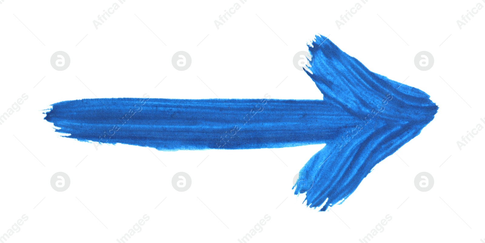 Photo of One blue drawn arrow isolated on white