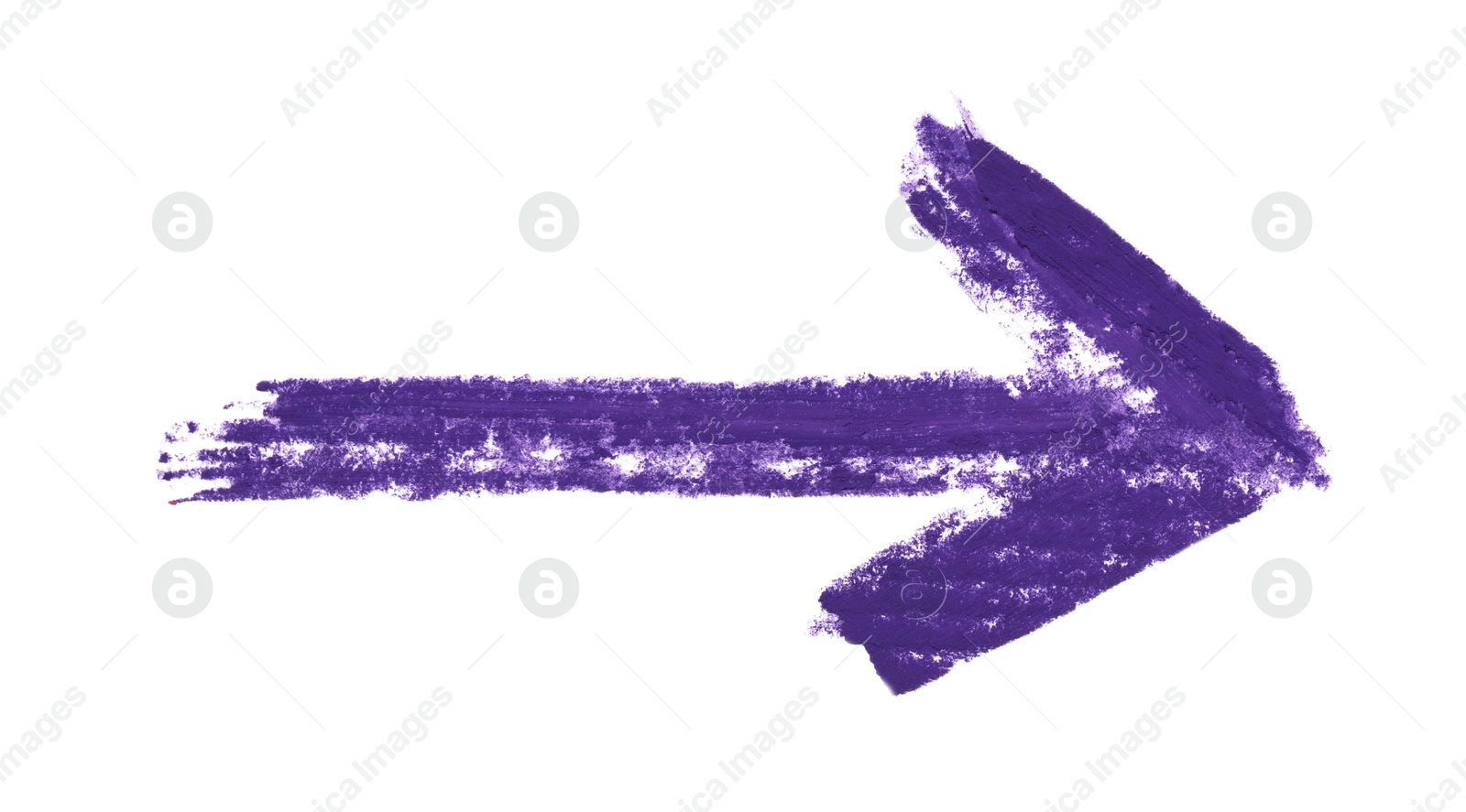 Photo of One purple drawn arrow isolated on white