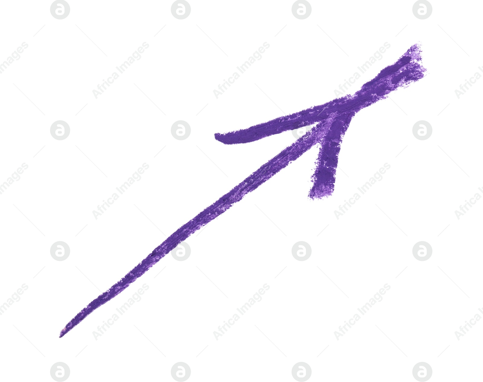 Photo of One purple drawn arrow isolated on white