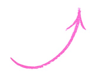 Photo of One pink drawn arrow isolated on white