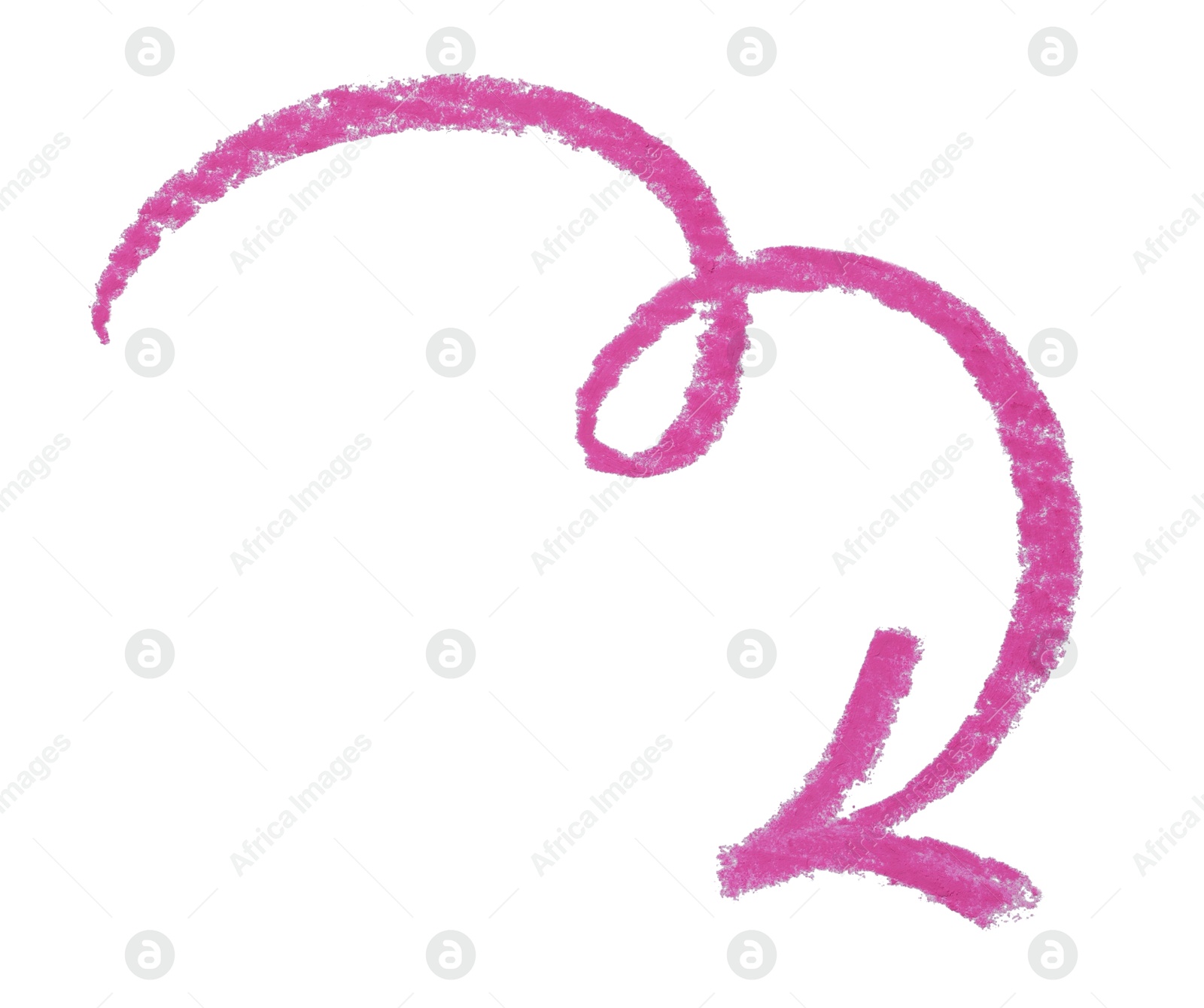 Photo of One pink drawn arrow isolated on white