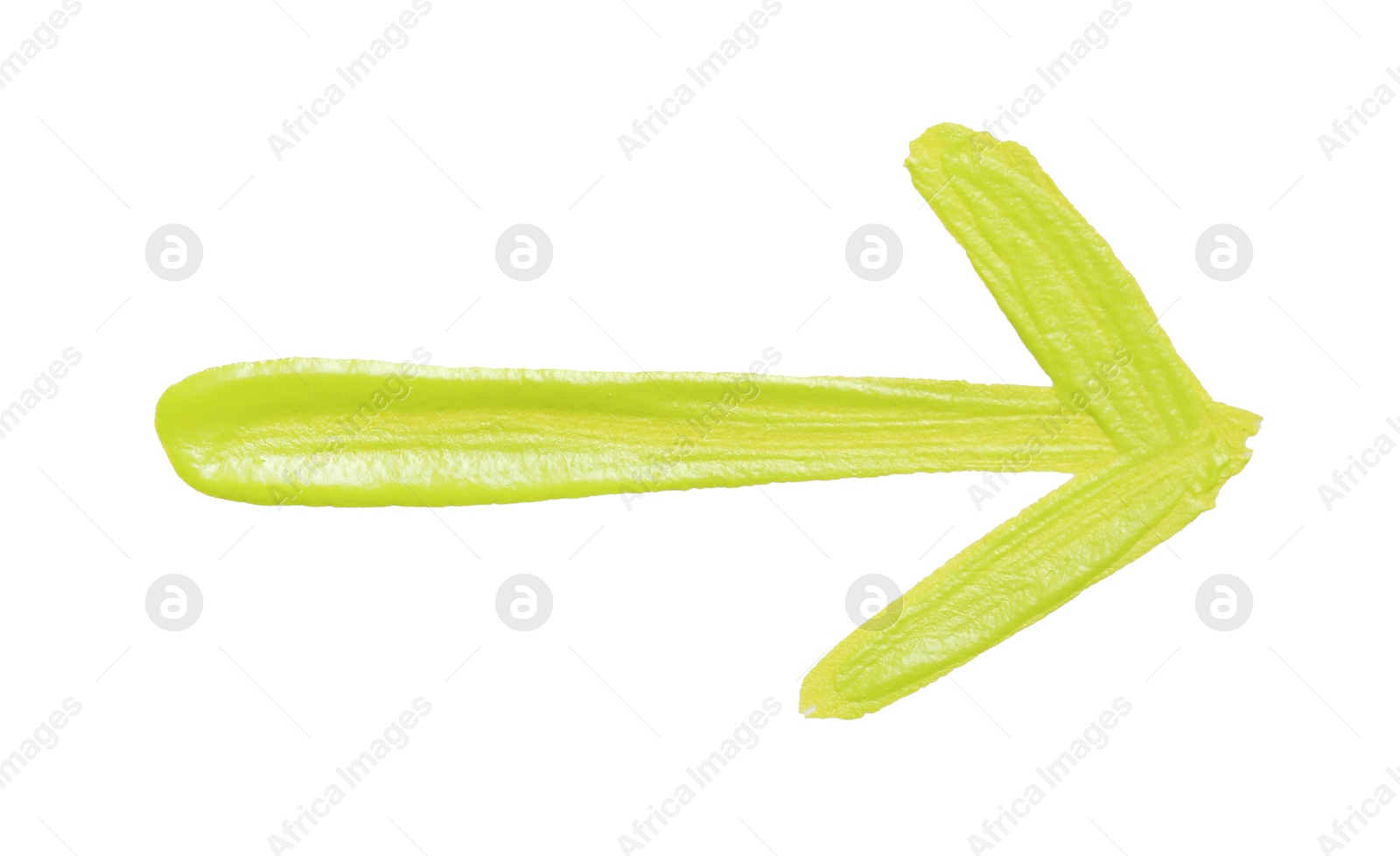 Photo of One yellow drawn arrow isolated on white