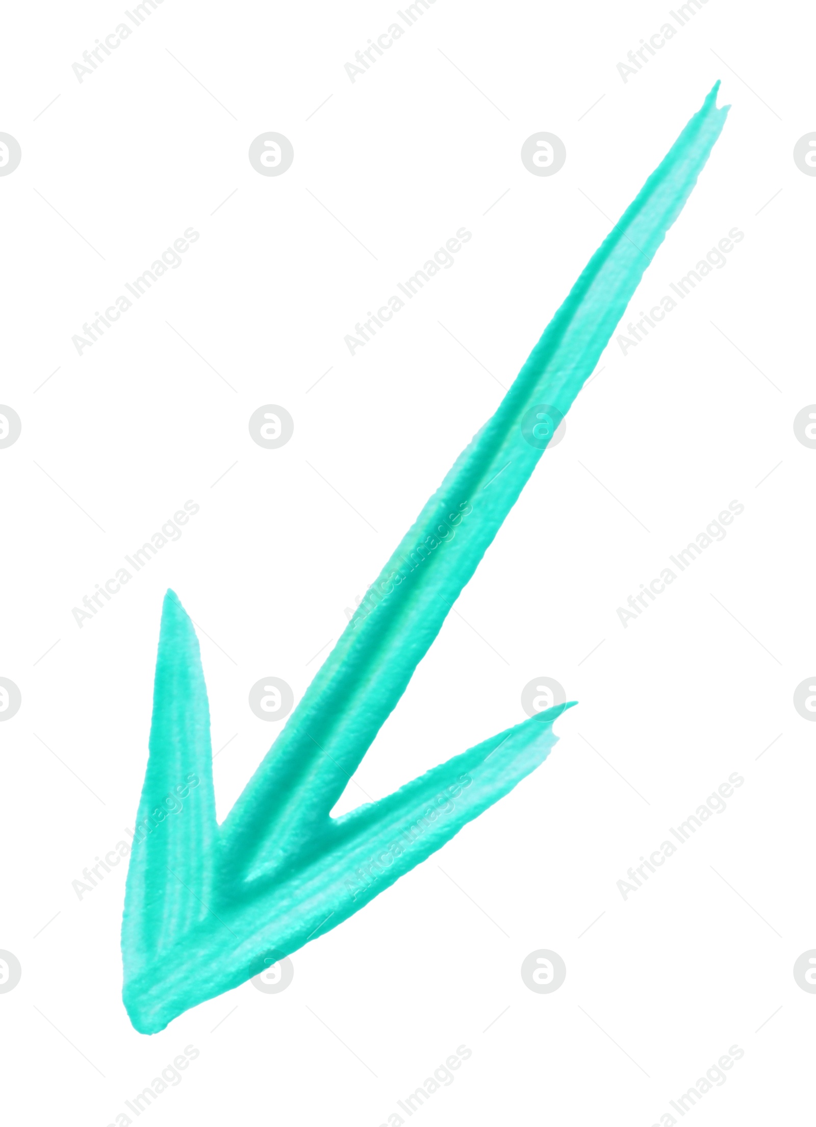 Photo of One turquoise drawn arrow isolated on white