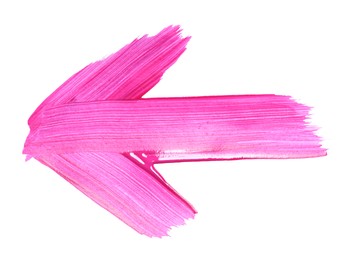 Photo of One pink drawn arrow isolated on white