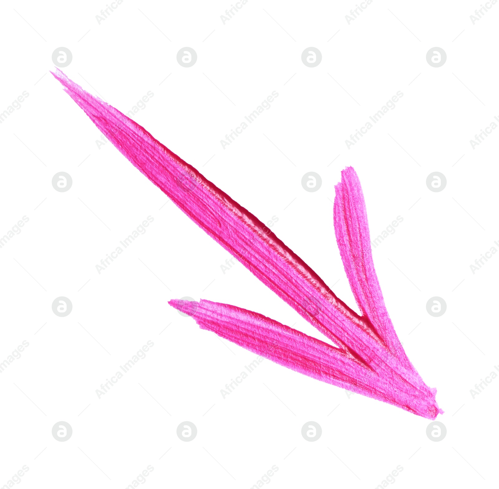 Photo of One pink drawn arrow isolated on white, above view