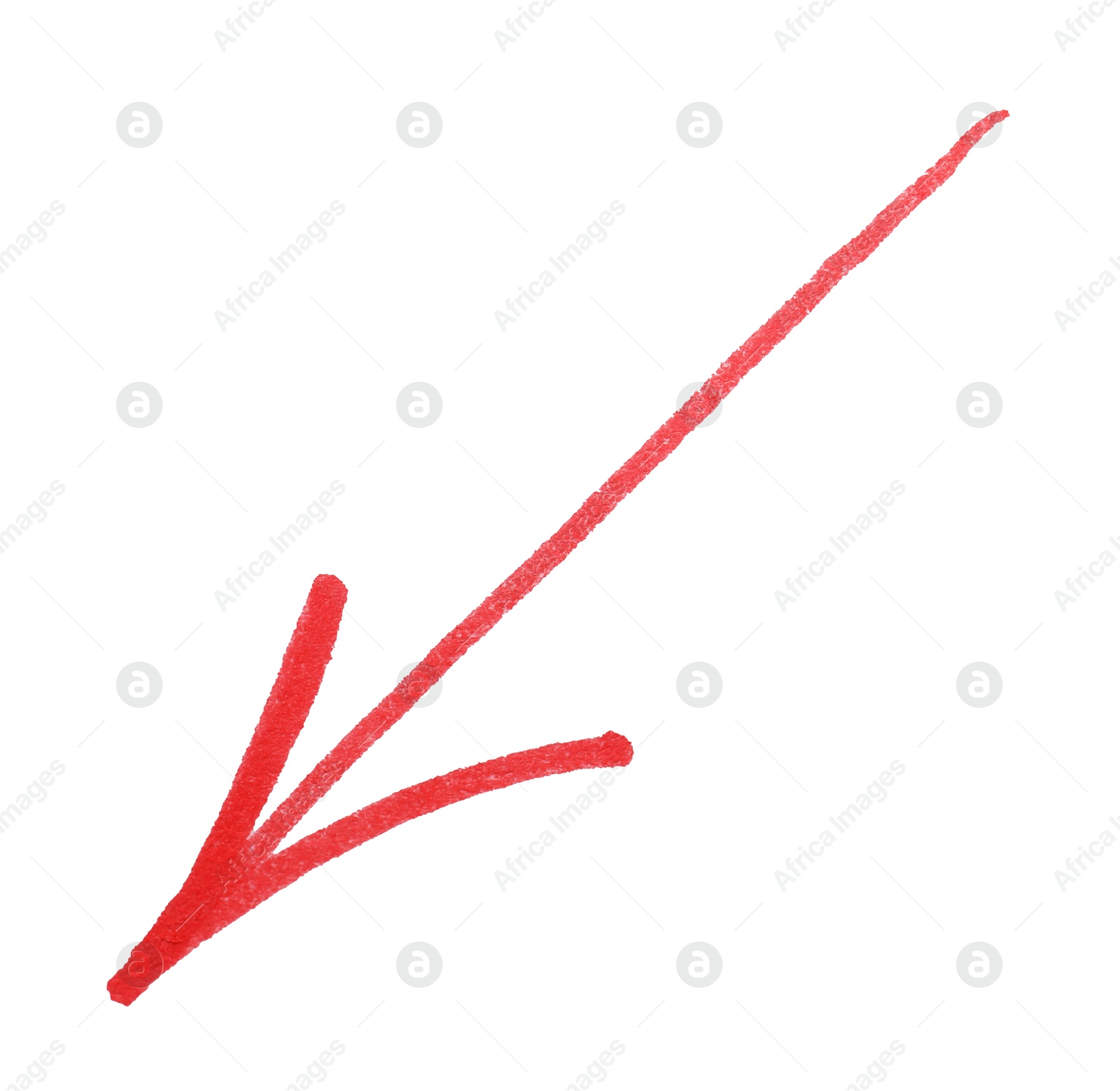 Photo of One red drawn arrow isolated on white, above view