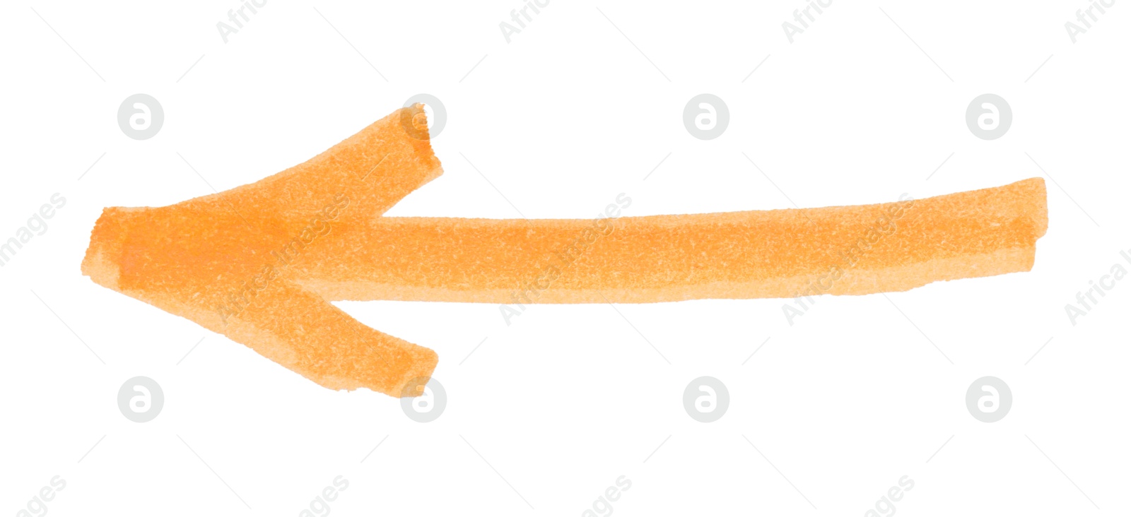 Photo of One orange drawn arrow isolated on white