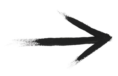 Photo of One black drawn arrow isolated on white