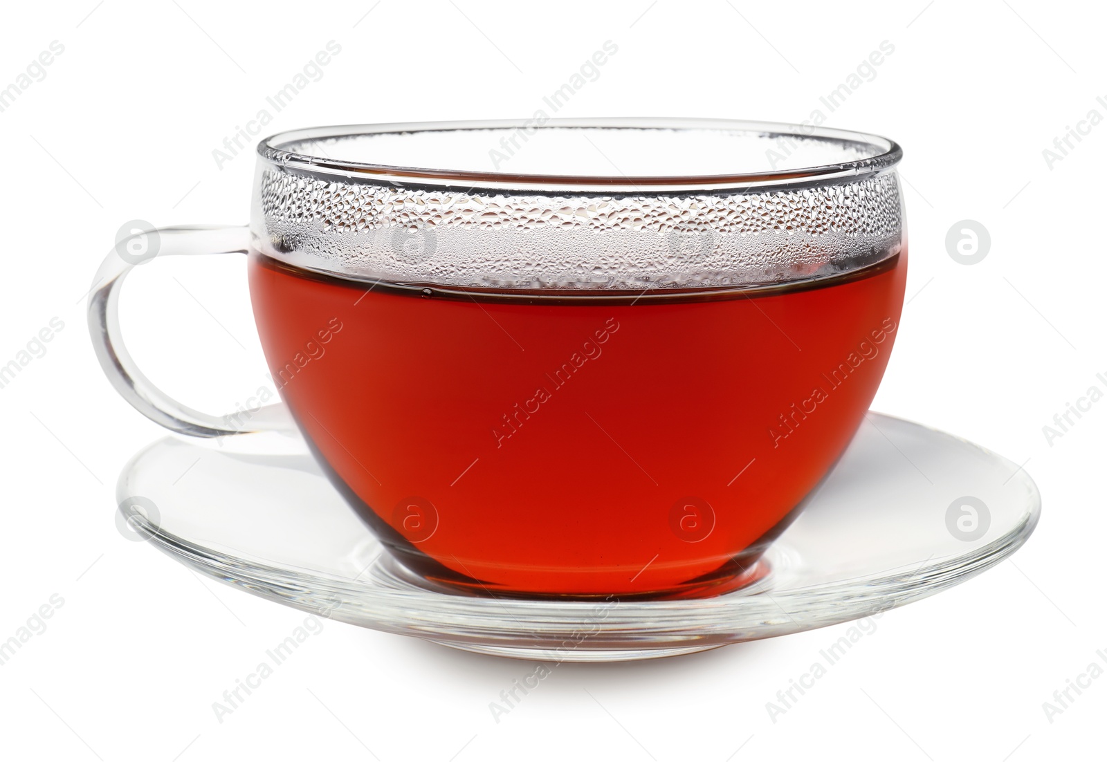 Photo of Refreshing black tea in cup isolated on white