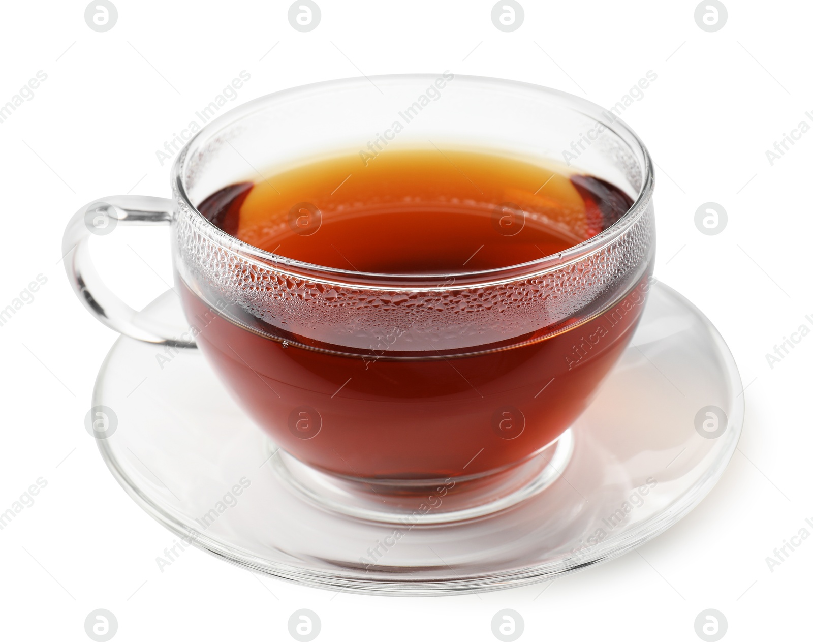 Photo of Refreshing black tea in cup isolated on white