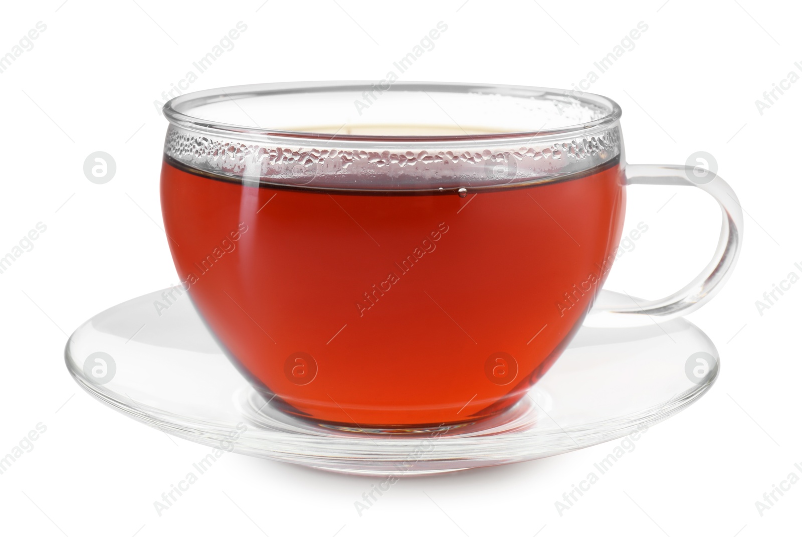 Photo of Refreshing black tea in cup isolated on white