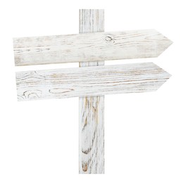 Image of Wooden signpost with arrow-shaped pointers isolated on white