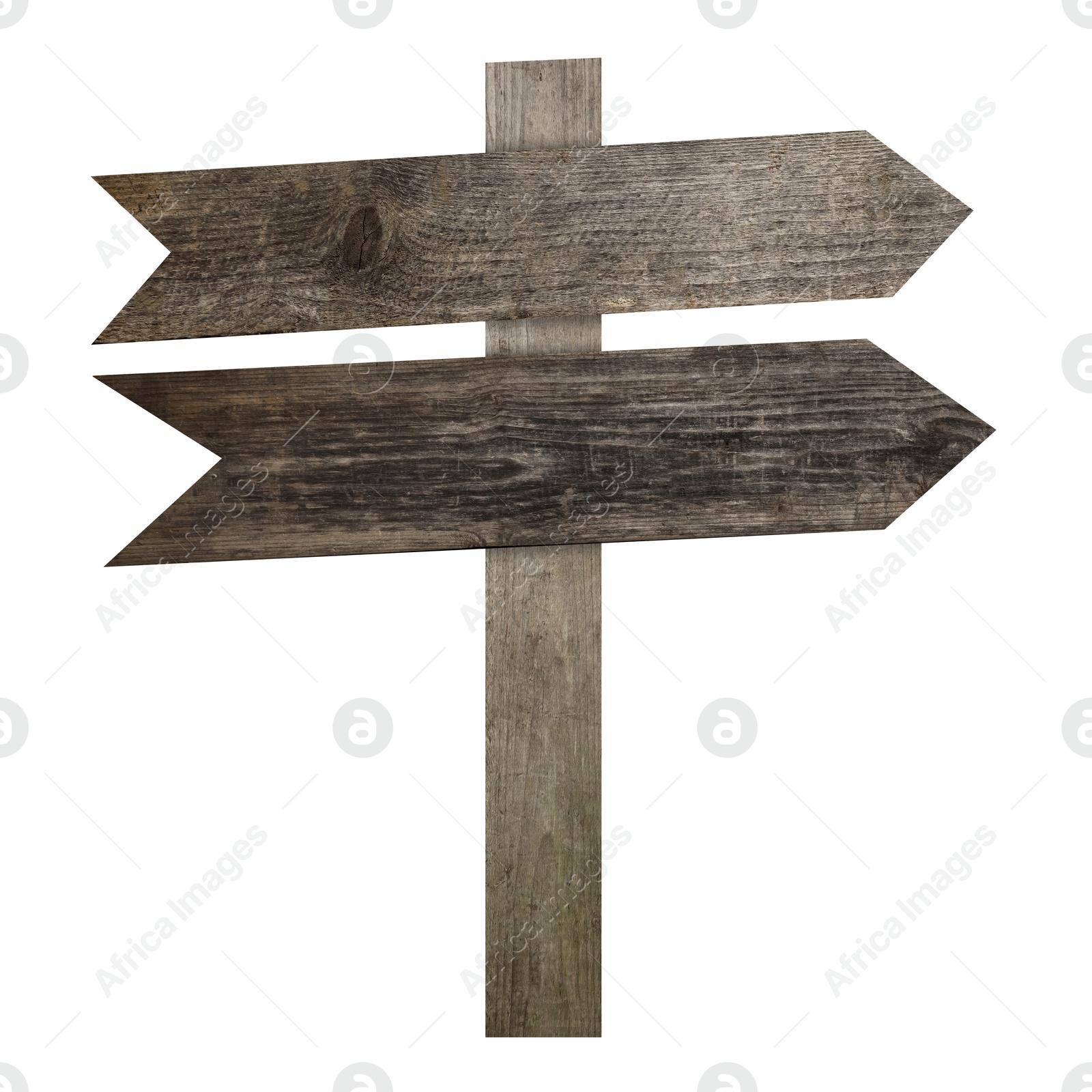 Image of Wooden signpost with arrow-shaped pointers isolated on white