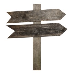 Image of Wooden signpost with arrow-shaped pointers isolated on white