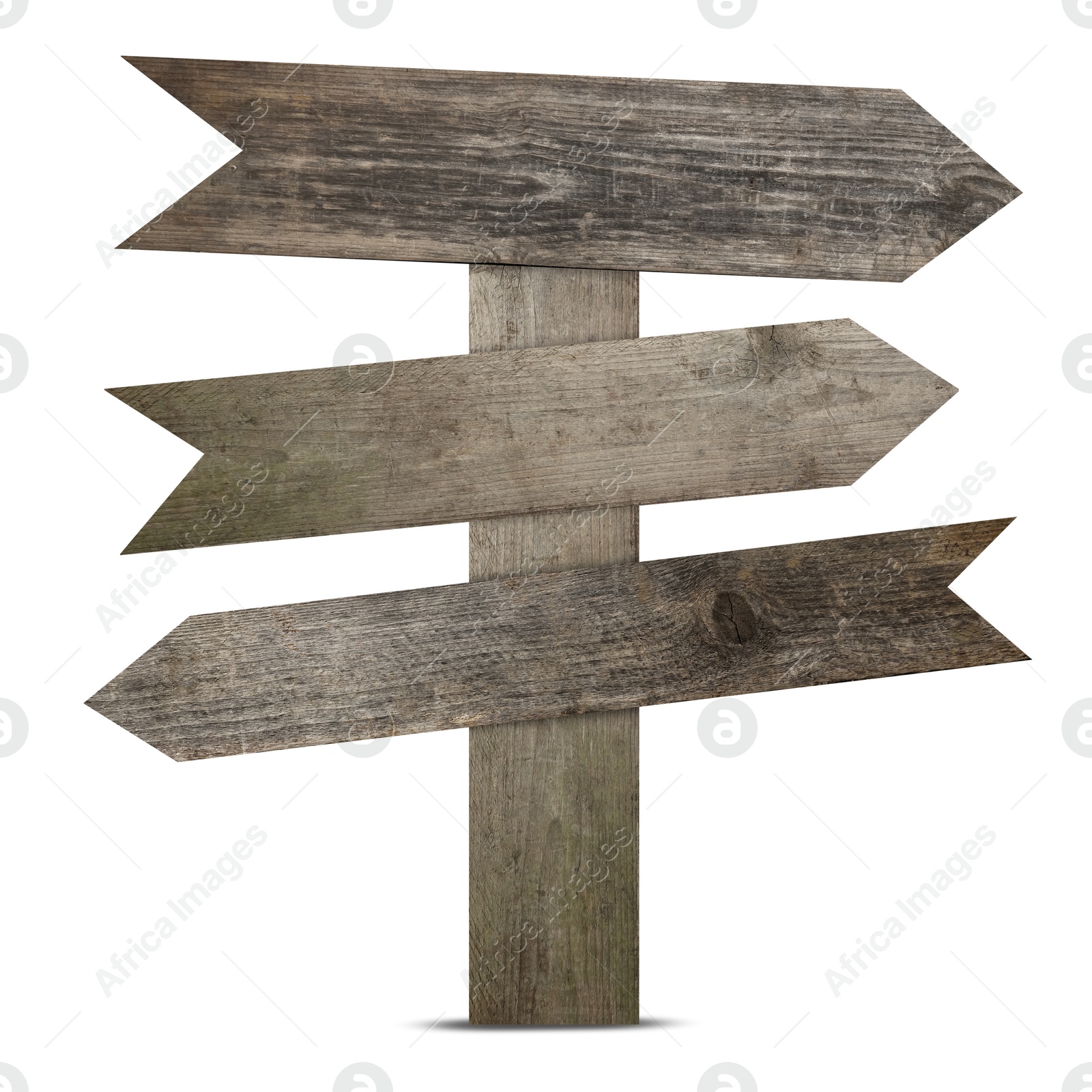 Image of Wooden signpost with arrow-shaped pointers isolated on white