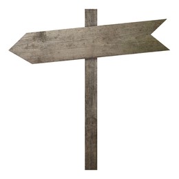 Image of Wooden signpost with arrow-shaped pointer isolated on white