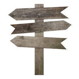 Image of Wooden signpost with arrow-shaped pointers isolated on white