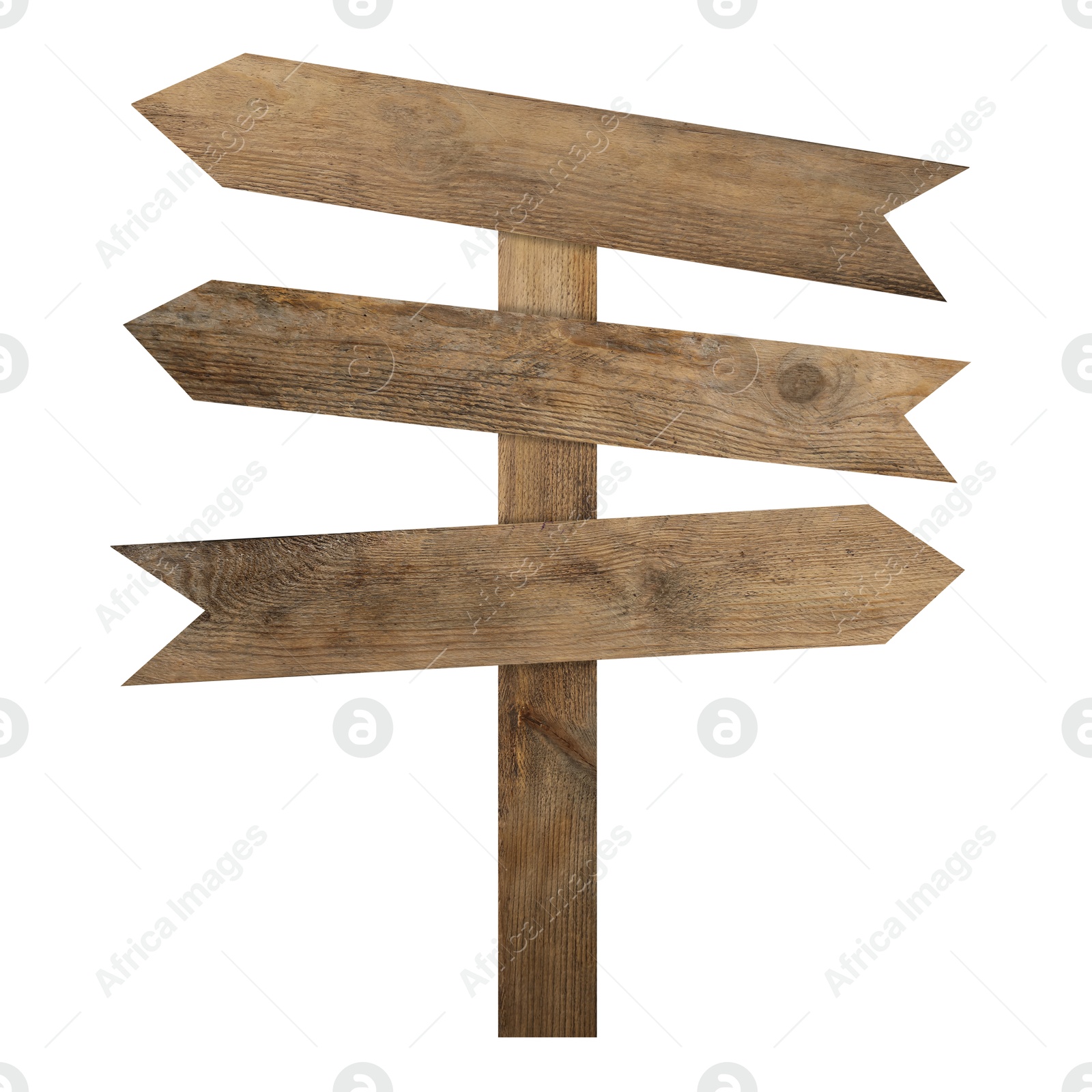 Image of Wooden signpost with arrow-shaped pointers isolated on white