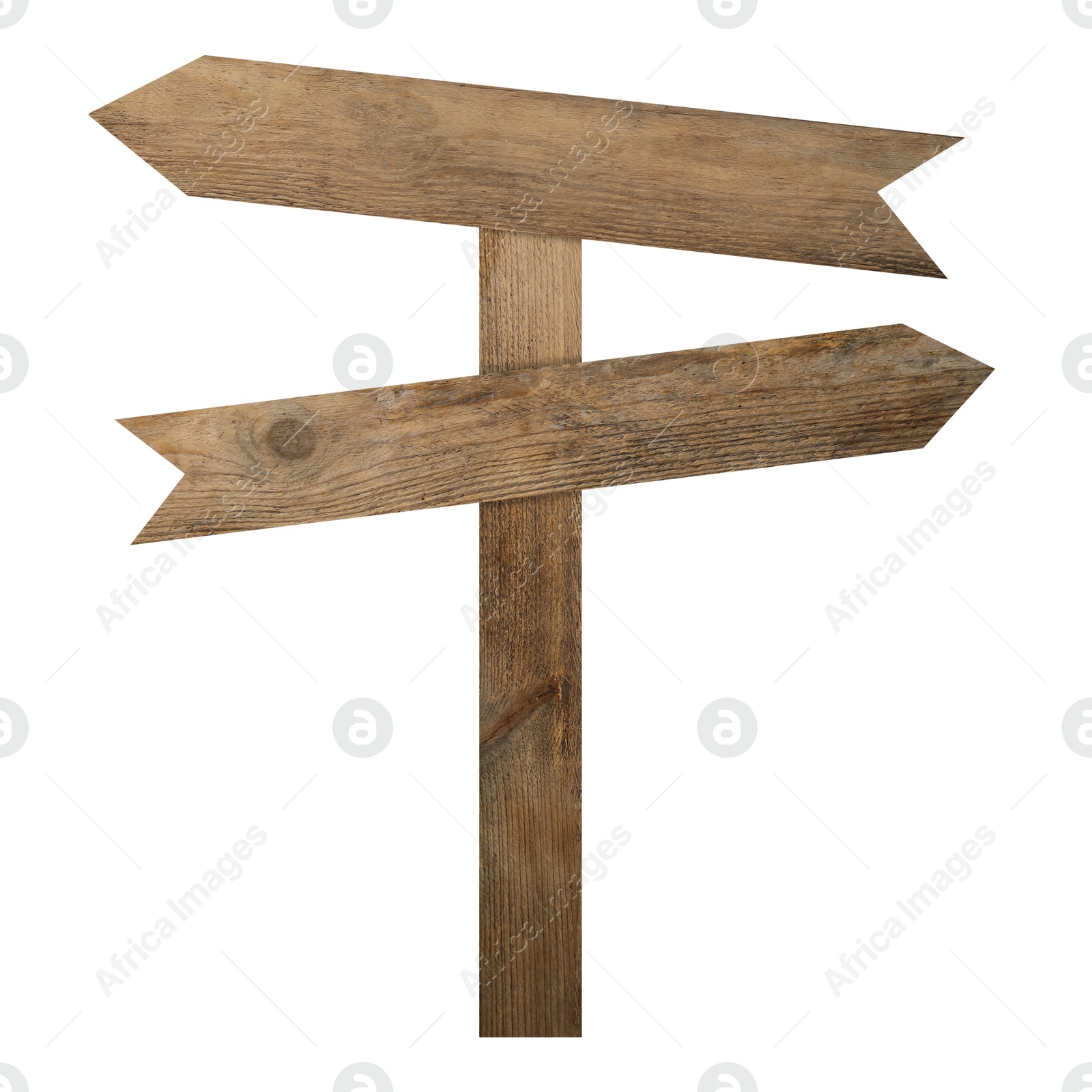 Image of Wooden signpost with arrow-shaped pointers isolated on white