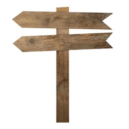 Image of Wooden signpost with arrow-shaped pointers isolated on white